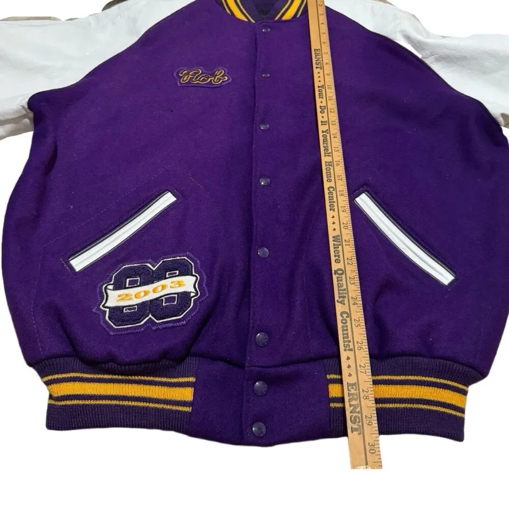 Vintage 2003 Letterman Jacket Varsity Purple Wool Leather Size 50 Jaguars